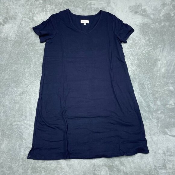 Stan Herman Womens Navy Cotton Short Sleeve V-Neck Dress Medium a0819 - Picture 1 of 8